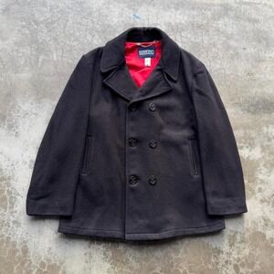 Vintage Lands End 100% wool Black Pea Over Coat Dress Jacket size 44 XL USA